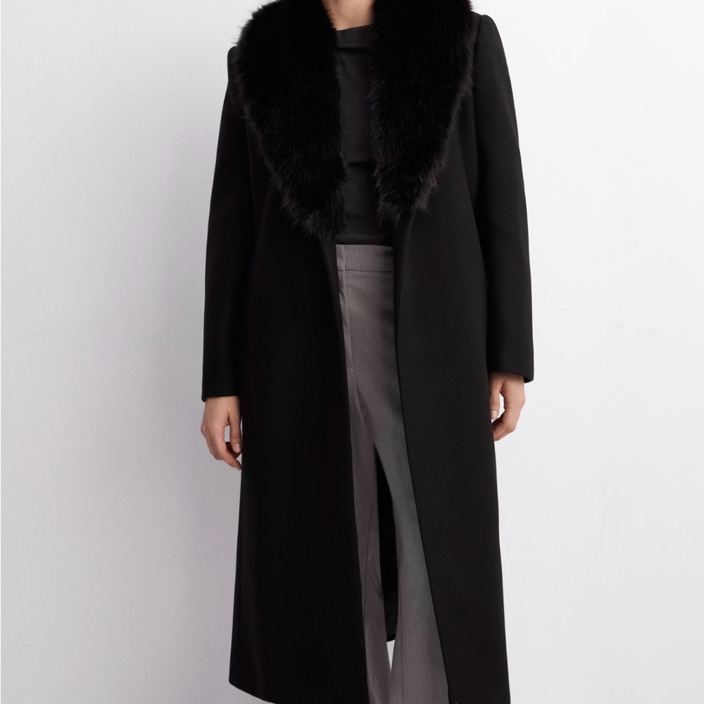 Mango faux fur black wool coat